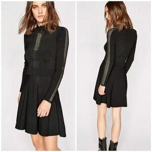The‎ Kooples Knit Mini Dress Long Sleeve Lace Detail Black Dress S Small
